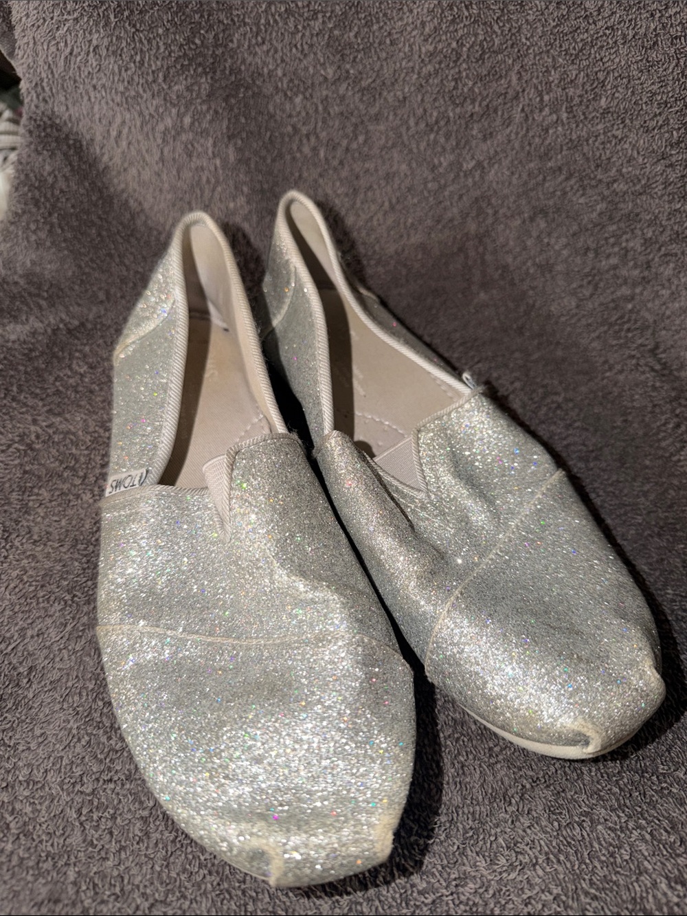 Toms Women's Silver Glitter Slip-On Flats